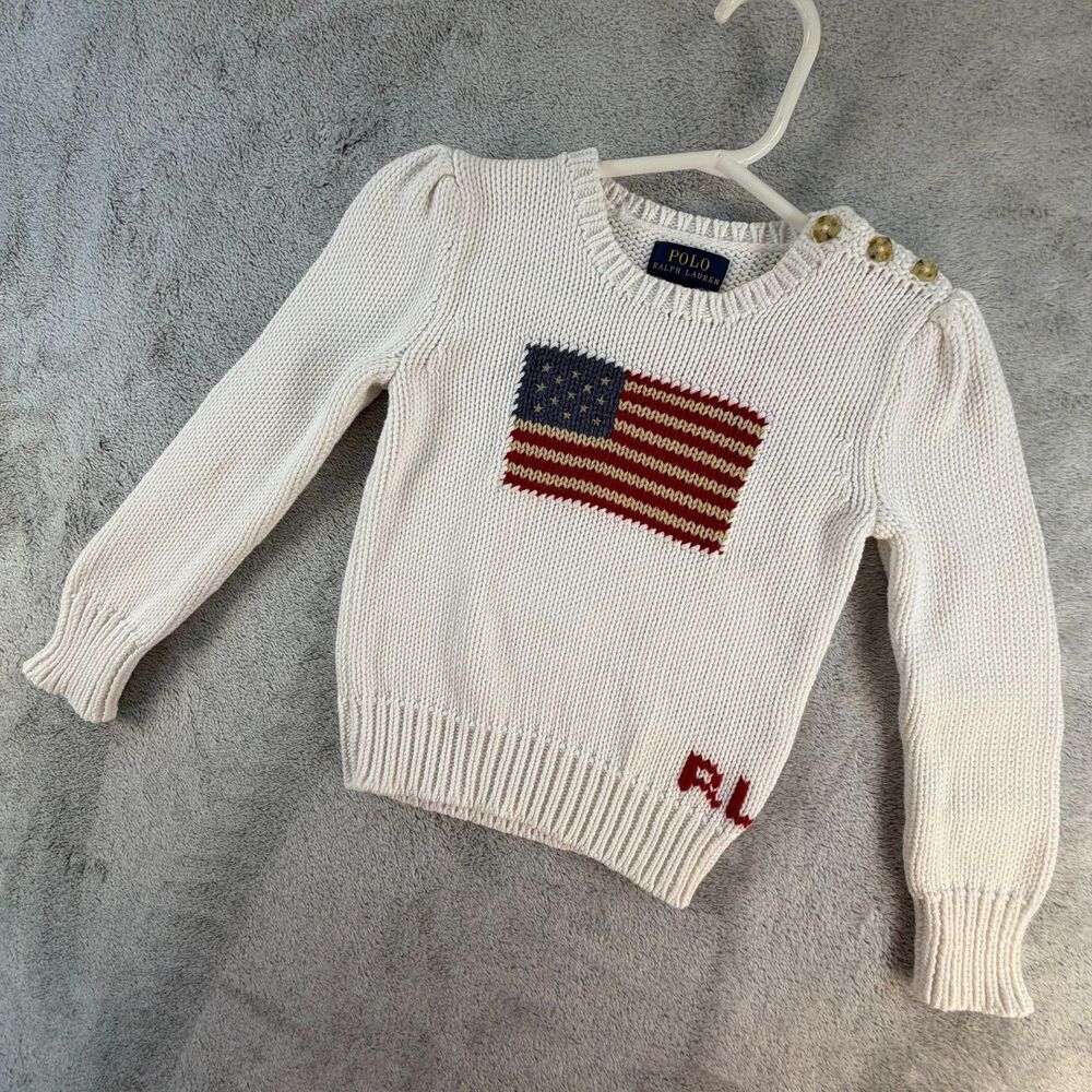 Polo Ralph Lauren Kids Flag Sweater 4/4T Ivory Cotton Knit